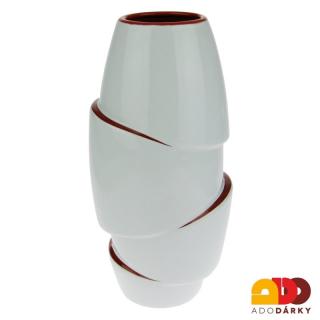 Nepravidelná porcelánová váza s červeným lemem 30 cm (Designová váza na květiny z porcelánu)