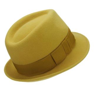 Okrový plstěný klobouk v pánském stylu (Dámský klobouk vlněný KDV202)