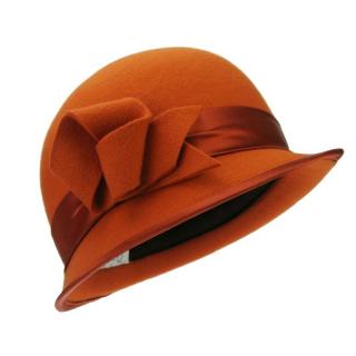 Oranžový plstěný klobouk se stuhou a mašlí (Dámský klobouk SOP6)