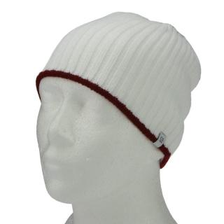Pánská čepice tenká bílá s červeným lemem (Zimní pletená čepice pro muže)