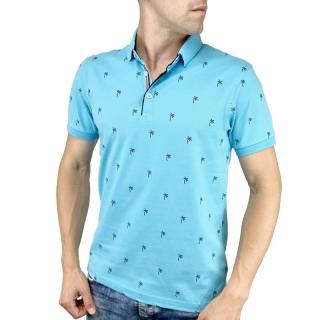 Pánské triko krátký rukáv modrozelené s palmami (Modrozelené pánské tričko s krátkým rukávem)