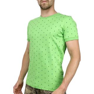 Pánské triko krátký rukáv zelené s kotvami (Zelené pánské tričko s krátkým rukávem)