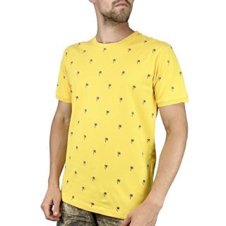 Pánské triko krátký rukáv žluté s palmami (Žluté pánské tričko s krátkým rukávem)
