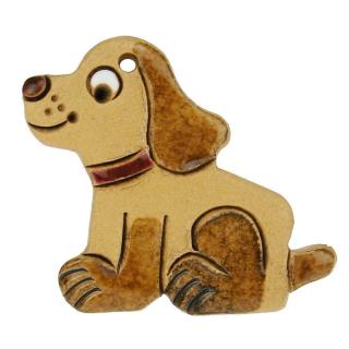 Pes z keramiky s tmavě hnědýma ušima 5 cm (Keramický pes na stěnu)