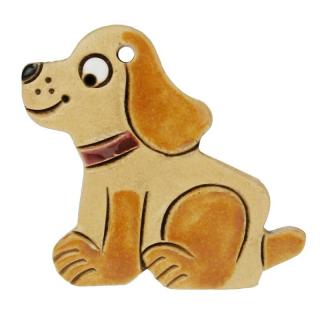 Pes z keramiky se světle hnědýma ušima 5 cm (Keramický pes na stěnu)