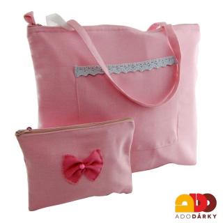 Plátěná taška růžová 33 cm (Ručně šitá plátěná taška)