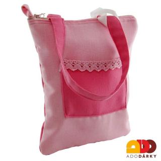 Plátěná taška růžová s krajkou 19 cm (Ručně šitá plátěná taška)