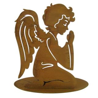 Plechový anděl svícen rezavý 16,5 cm (Figurka anděla jako svícen)