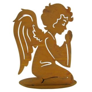 Plechový anděl svícen rezavý 20,5 cm (Figurka anděla jako svícen)