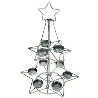 Plechový svícen vánoční stromeček ve stříbrné barvě 80 cm (Drátěný svícen strom)