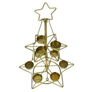 Plechový svícen vánoční stromeček ve zlaté barvě 80 cm (Drátěný svícen strom)