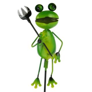 Plechový žabák s vidlema, zápich na zahradu 19/70 cm (Plechová žába na zahrádku)