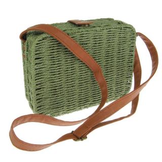 Pletená hranatá kabelka zelená 22 cm (Zelená pletená taška s páskem)
