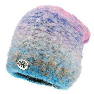 Pletená zimní čepice modro růžová melírovaná (Dámská čepice na zimu barevná)