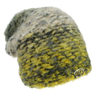 Pletená zimní čepice šedo žlutá melírovaná (Dámská čepice na zimu barevná)