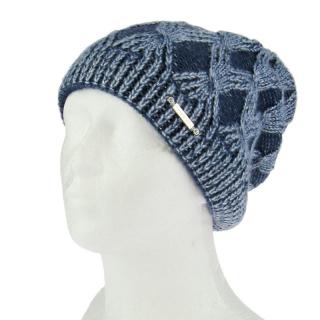 Pletená zimní čepice tmavě modrá (Vzorovaná dámská zimní čepice)