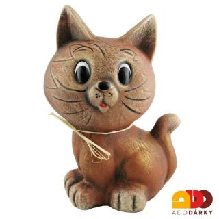 Pokladnička kočka hnědá velká 31 cm (Keramická pokladnička kočka)