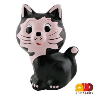 Pokladnička kočka růžovo-černá 17 cm (Pokladnička ve tvaru roztomilého koťátka)