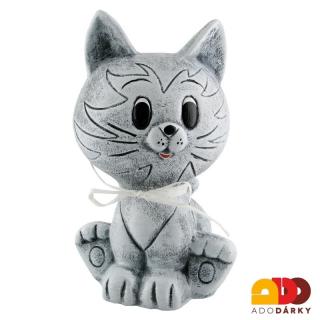 Pokladnička kočka sedící šedá 29 cm (Keramická pokladnička kočka)