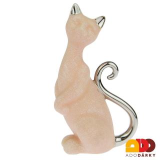 Porcelánová kočka růžová 18 cm (Figurka porcelánové kočky)