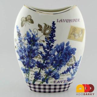 Porcelánová váza 21 cm levandule (Porcelánová váza s dekorem levandule)