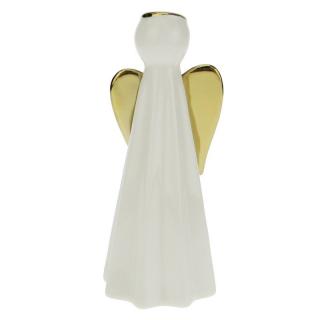 Porcelánový andílek se svatozáří a zlatými křídly 14 cm (Figurka bílého anděla)