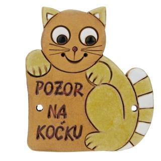 Pozor na kočku 10 cm (Keramická kočka s nápisem)