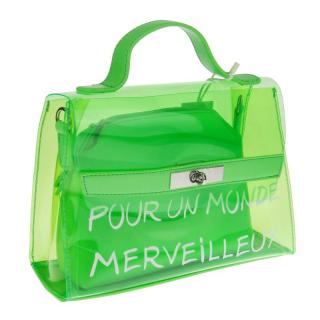 Průhledná kabelka zelená 24 cm (Extravagantní taška v hadím dekoru)