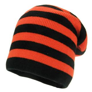 Pruhovaná zimní pletená čepice (Dámská zimní čepice oranžová)