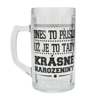 Půllitr "Krásné narozeniny" (Skleněný půllitr s vtipným nápisem)