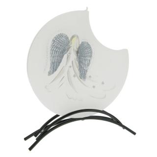 Ručně malovaná svíčka Andělská křídla bílá 17 cm (Tenká svíce v kovovém stojánku)