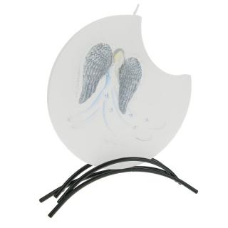 Ručně malovaná svíčka Andělská křídla modrá 17 cm (Tenká svíce v kovovém stojánku)
