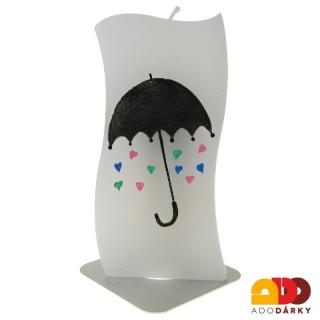 Ručně malovaná svíčka Déšť srdíček 14 cm (Svíčka malovaná s deštníkem)