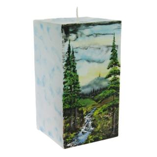 Ručně malovaná svíčka Lysá hora (Hranatá ručně dekorovaná svíce)