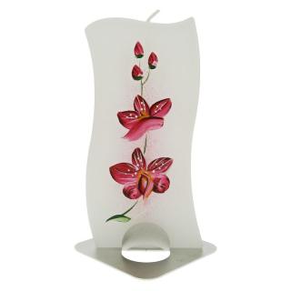 Ručně malovaná svíčka Orchidej 14 cm (Tenká svíce s kovovým stojánkem)