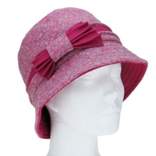 Růžový vlněný klobouk s mašlí (Dámský teplý klobouk)