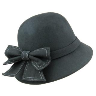 Šedý plstěný klobouk s velkou mašlí (Dámský klobouk vlněný)