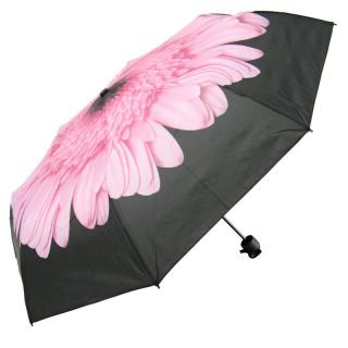 Skládací dámský deštník černý s růžovým květem (U-09 Deštník pro dámy mini skládací)