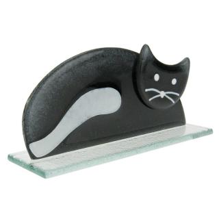 Skleněná kočka ležící černá 17 cm (Figurka kočičky ze skla)
