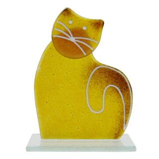 Skleněná kočka sedící rezavá 10 cm (Figurka kočičky ze skla)