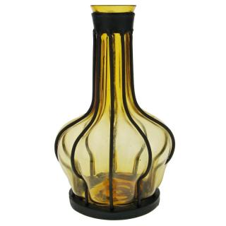 Skleněná váza v kovové kleci 21 cm (Ručně dělaná váza oranžová)