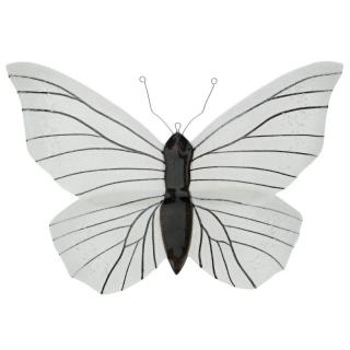 Skleněný motýl bílý 35 cm (Figurka velkého motýla na zeď)