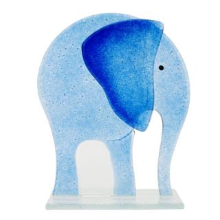 Skleněný slon modrý 17 cm (Figurka slona ze skla)
