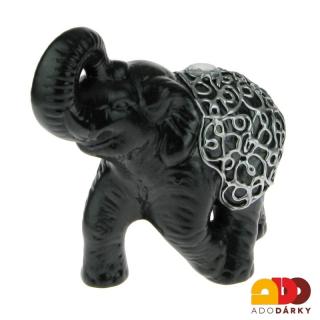 Slon zdobený ornamenty černý 17 cm (Soška slona zdobená )