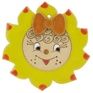 Slunce z keramiky s hnědou mašlí 14 cm (Keramické sluníčko na zeď)