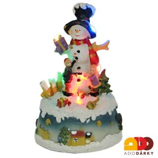Sněhulák s dětmi 15 cm (Svítící Vánoční dekorace)