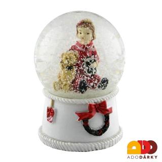 Sněžítko s holčičkou a medvídkem  6 cm (Vánoční dekorace sněžítko)