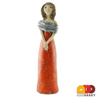 Socha ženy  49 cm (Keramická figurka ženy v červených šatech)