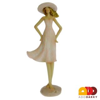 Soška dáma v klobouku růžová 25,5 cm (Dívka v šatech a klobouku)