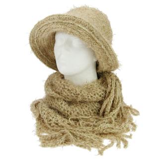 Souprava pleteného klobouku s šálou, světle hnědá (Dámský zimní komplet pletený)